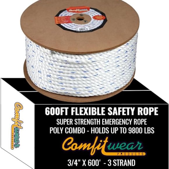 COMFITWEAR Super Strength Rope 3 Strand Twist Heavy Duty Jobs (3/4 in x 600 FT)